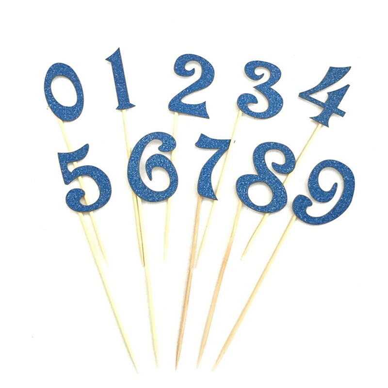 10 unids/set de número Topper de la torta de cumpleaños de acrílico de oro de cumpleaños decoración de de aniversario 7 colores: Azul