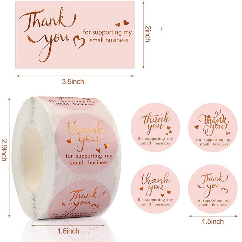 500/Roll 1.5 Inch Thank You Label Sticker Stamping Thank You Card Sticker With 100 Pink Cards Packaging Label