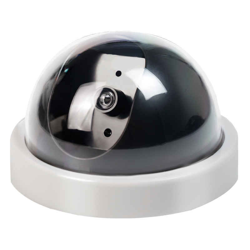 Cámara falsa simulada con luz roja LED, funciona con pilas, No requiere cableado, cámara de seguridad domo falsa para interiores y exteriores, 1 ud.: Blanco