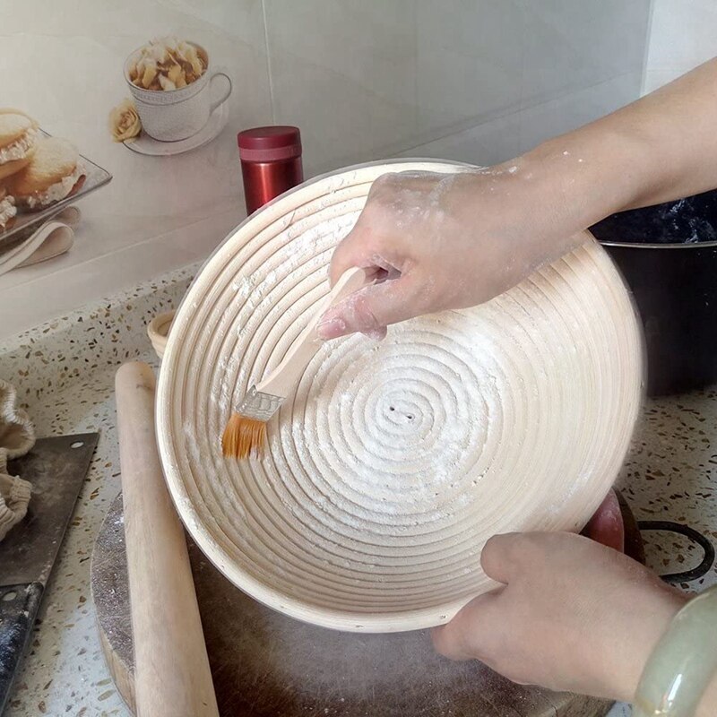 Brotform tondo Banneton da 10 pollici per ciotola in Rattan a prova di Pannello e pasta (pasta da 1000G), spazzola per fodera per forchetta per Pannello inclusa
