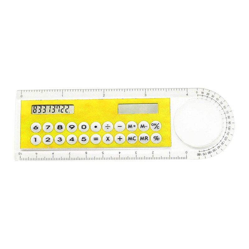 Mini régua ultra-fina solar calculadora lupa multifunções 10cm régua solar calculadora suprimentos de escritório: Yellow