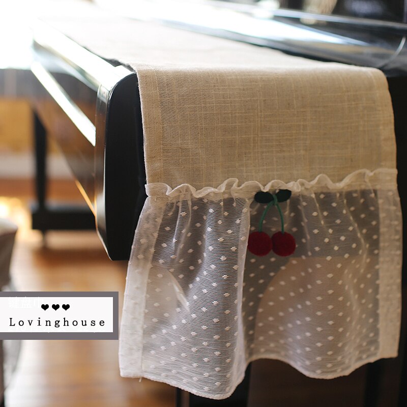 Piano cover modern lace dust-proof piano cover stool seat cover home decoration full set of cotton hemp piano dust cover: Piano towel22x210cm