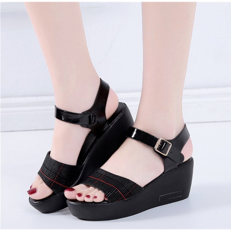 Ho Heave plate-forme chaussures vichy talons hauts chaussures d'été femme respirant sandales femmes compensées antidérapant plate-forme chaussures
