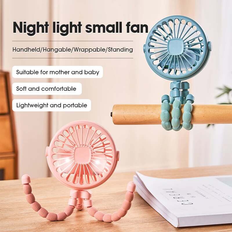 Ventilador oscilante portátil para cochecito, Mini asiento de coche Personal de mano, ventilador para bebé con trípode Flexible, funciona con batería USB con Clip