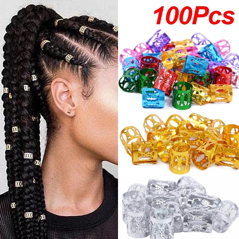 100 Uds. Anillos para el cabello para rastas, Clip ajustable para puños, trenzas para el cabello, joyería para el cabello Loc para trenzas, horquilla, accesorios para el cabello para niña