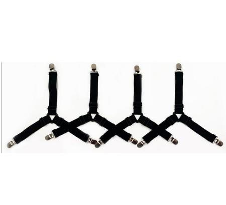 4x Lakenspanners - Verstelbare Elastische Banden voor Matrashoes Clips: Zwart