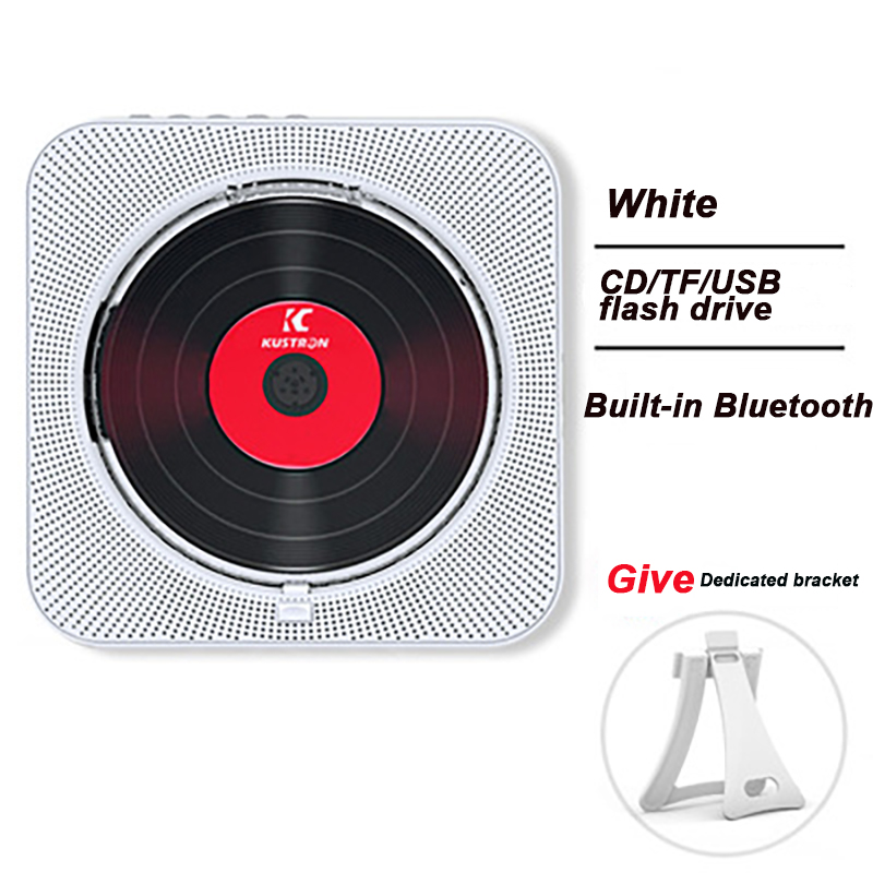 Portable CD Player Bluetooth Speaker Stereo CD Players LED Screen Wall Mountable CD Music Player With IR Remote Control FM Radio: White