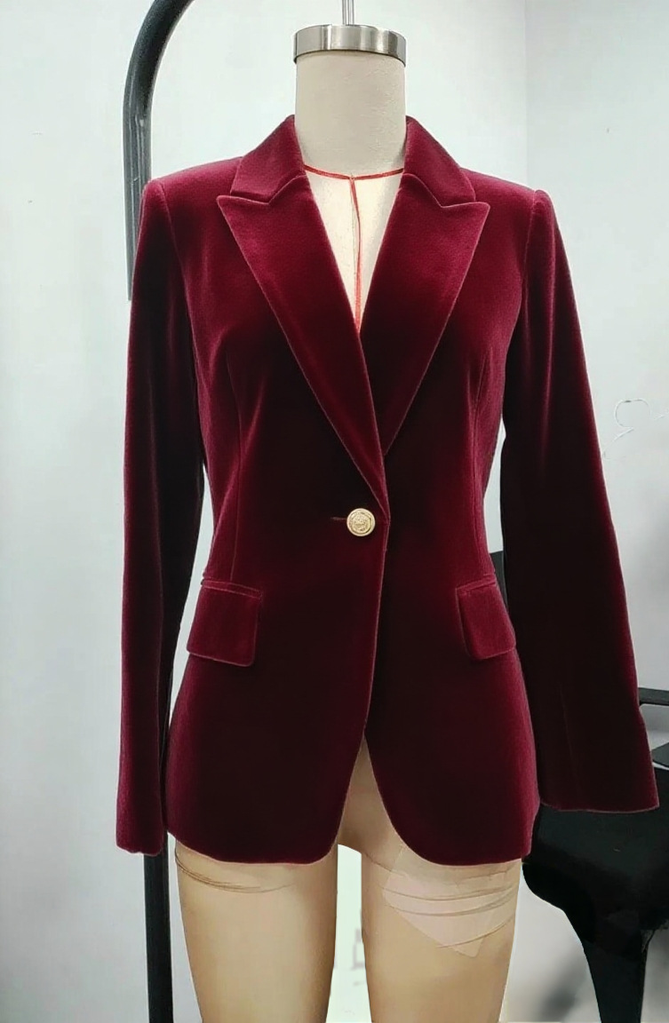 Dame Jakke Liten Fløyel - Vår Stilfull Business Casual Polert Pendler Stil
