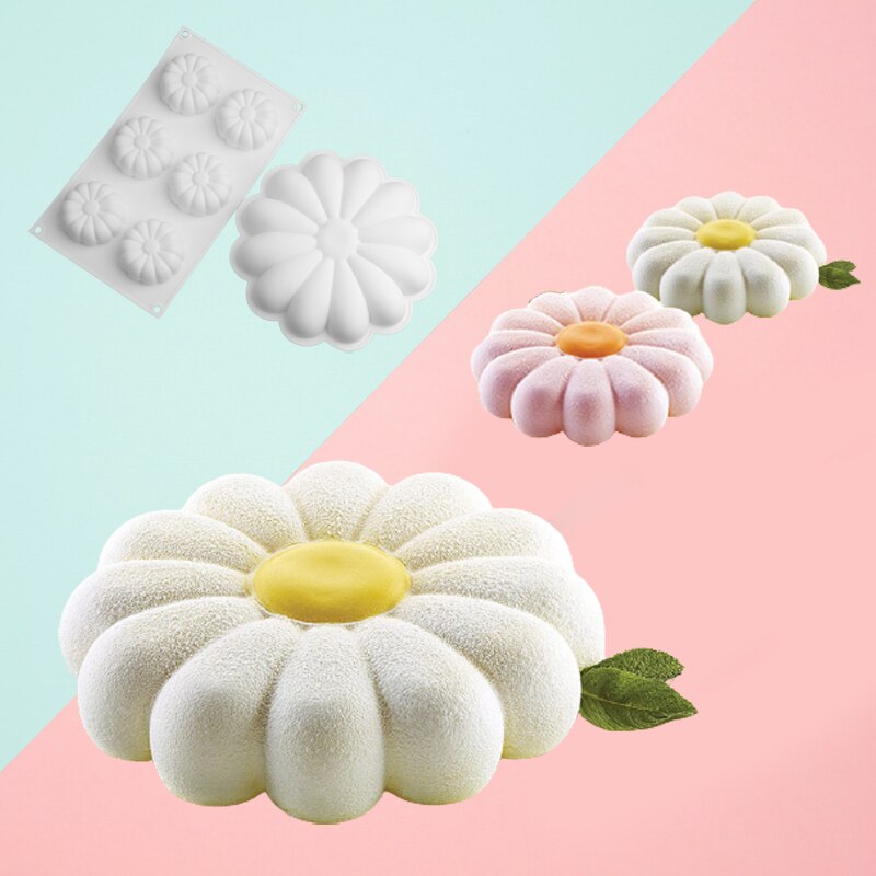 Moldes de silicona para pasteles con de margaritas, 1 o 6 celdas, juego de utensilios para hornear postres, molde para Mousse de cocina, herramientas de pastelería para fiestas