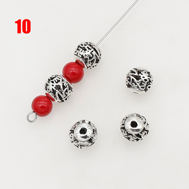 Perles en métal évidées en argent tibétain, fleur faite à la main, perles d'espacement papillon, fabrication de bijoux européens bricolage, 8mm, 24 modèles, 10 pièces par lot