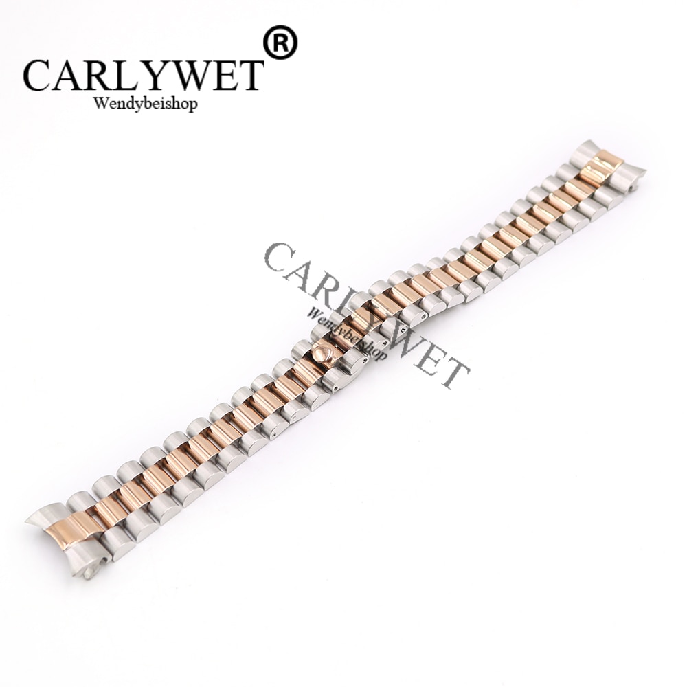 CARLYWET 20mm Solid Curved End Screw Links Stainless Steel Replacement Wrist Watch Band Bracelet Strap For President