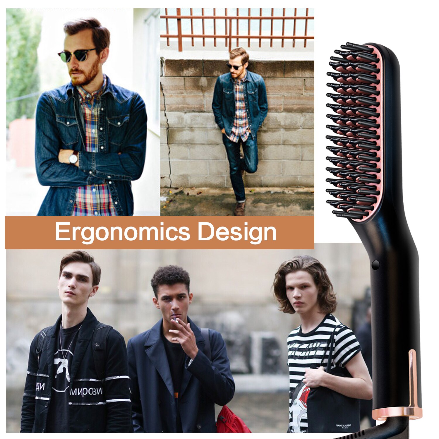 Barbe lisseur brosse pour hommes rapide barbe & cheveux lisseur peigne en céramique rapide chaleur barbe redressage chaleur chaude peigne