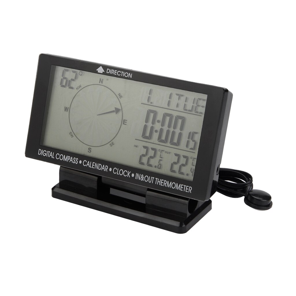 Car Digital Compass 4.6'' LCD Display Blue LED Backlight Clock In/Out Temperature Calendar Time Date