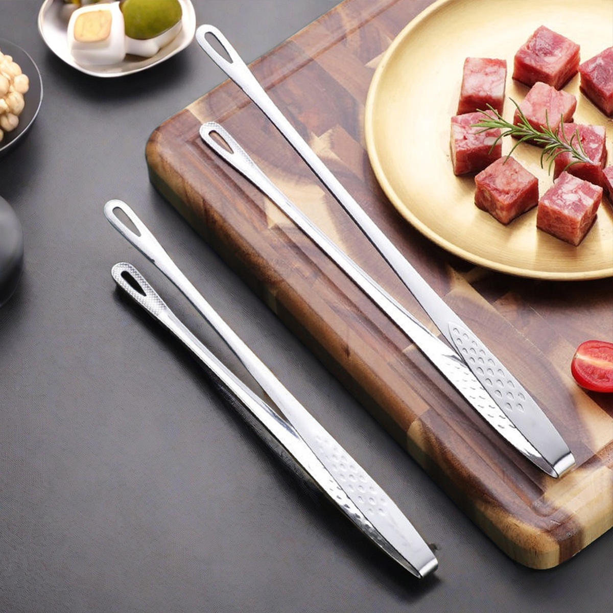 WORTHBUY 304 Stainless Steel Food Tongs Long Handle Non-Slip Barbecue Tongs Steak Tongs Kitchen Gadgets Accessories Cooking Tool