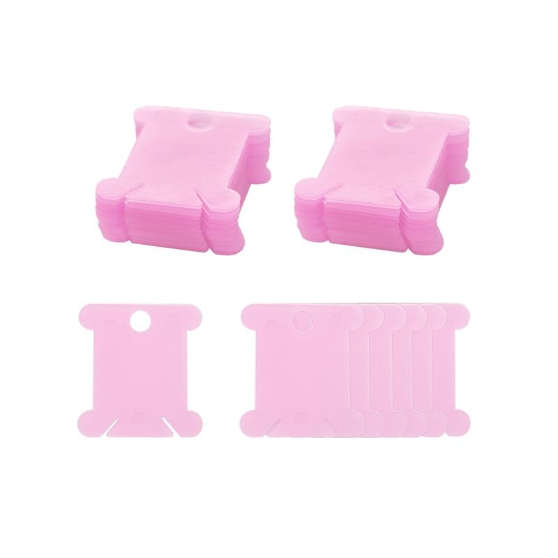 Embroidery Thread Holder Floss Craft Bobbin Cross Stitch Storage Holder Plastic Sewing Thread Board Card Thread Organizer: pink / 100 pcs