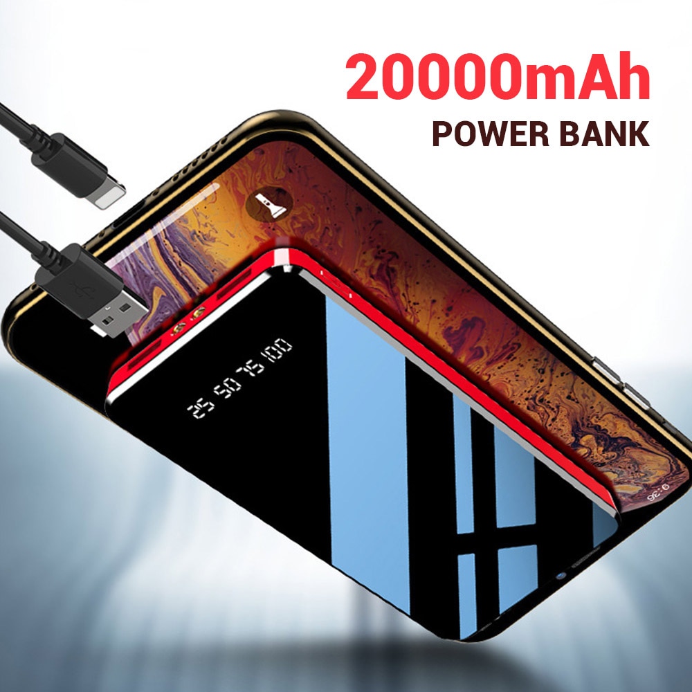 Floveme Spiegel Screen Power Bank 20000 Mah Dual Usb Led Display Powerbank Draagbare Oplader Voor Xiaomi Externe Batterij Poverbank