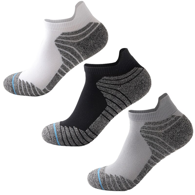 Heren hardloopsokken katoenen compressie fietssokken elite hardloopsokken basketbal fietssokken lage hardloopsokken: Wit zwart grijs