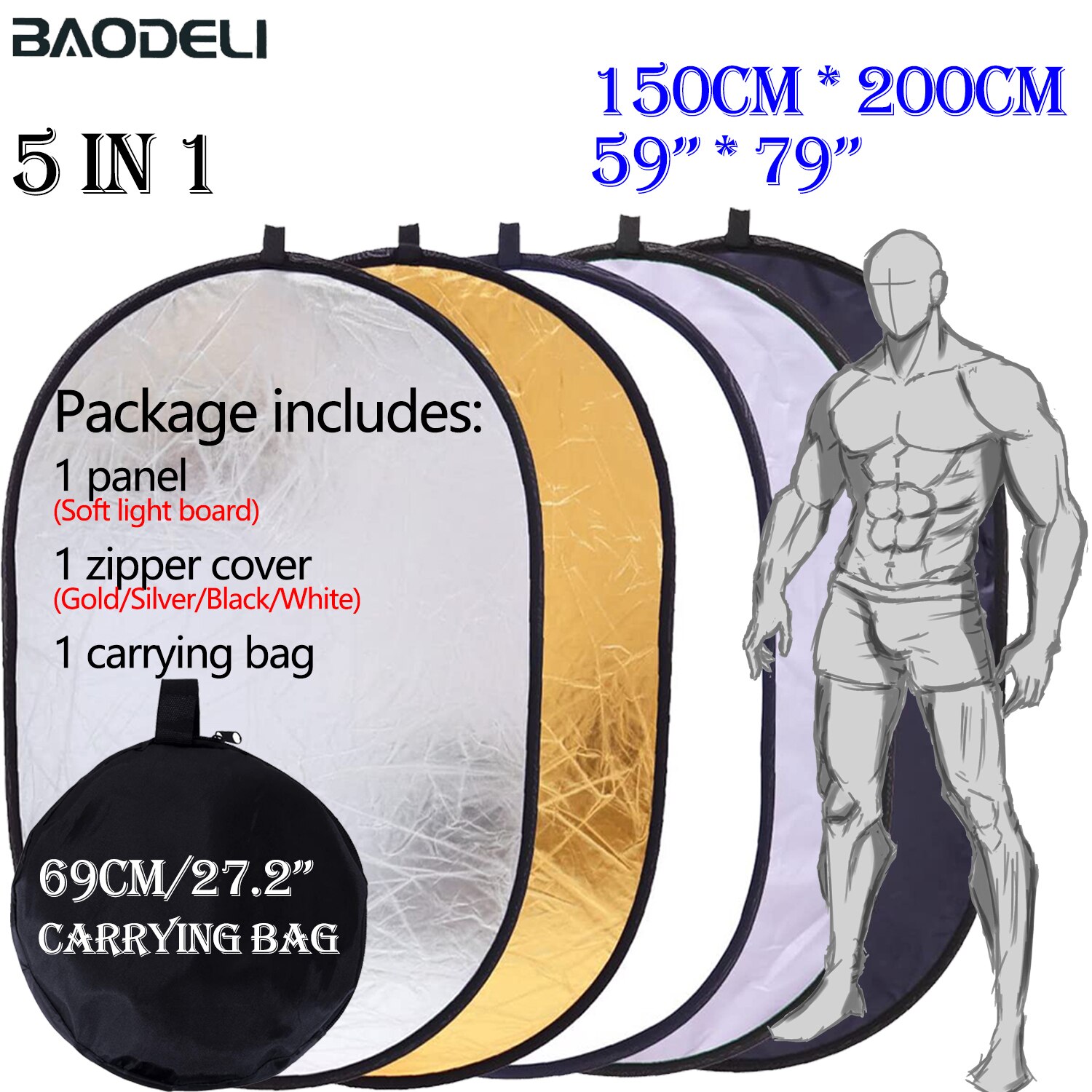 90x120cm 5 in 1 Portable Collapsible Light Oval Photography Reflector for Studio Multi Photo Outdoor studio reflector