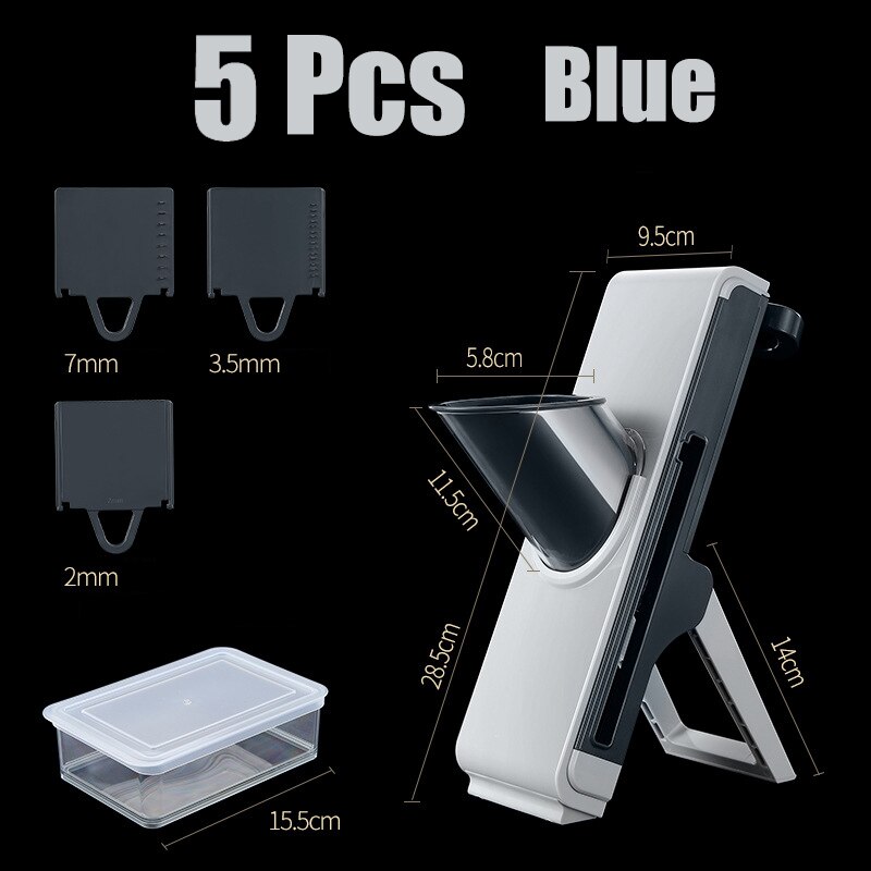 Mandolin Manual Cutter Vegetable Cutter Chopping Knife Cut Fruit French Fries Cut Meat Household Shredder Onion Ginger Artifact: Blue