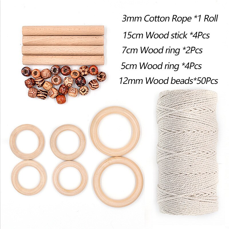 1Set Macrame Cord Natural Cotton Rope with Wood Ring Wood Stick Bead for DIY Macrame Kit Wall Hanging Plant Hanger Dream Catcher: 1