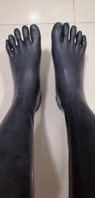 Chaussettes à orteils en LATEX et caoutchouc sans couture, longues, genouillères et hautes, unisexe: black 0.4mm long / XS 19cm foot