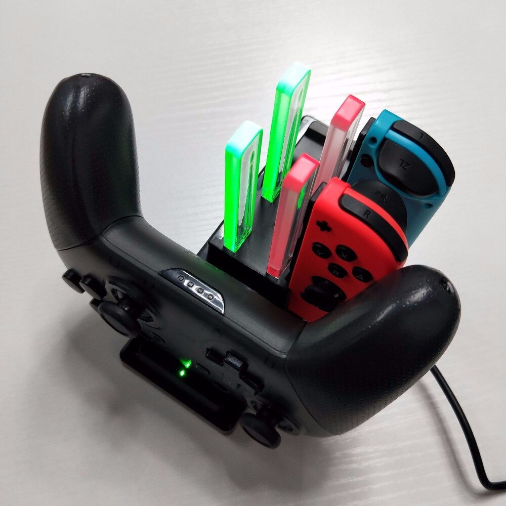 Multifunctioneel oplaadstation met 4 led-oplaadstandaards voor de nintendo switch + dubbel oplaadstation voor de draadloze ns pro joy-controller