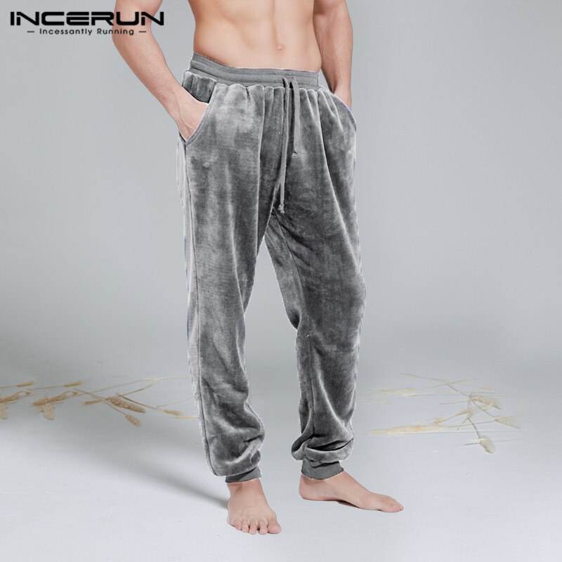INCERUN – pantalon de nuit en molleton pour homme, pyjama doux et , avec cordon de serrage, poches, vêtements de maison et de loisirs