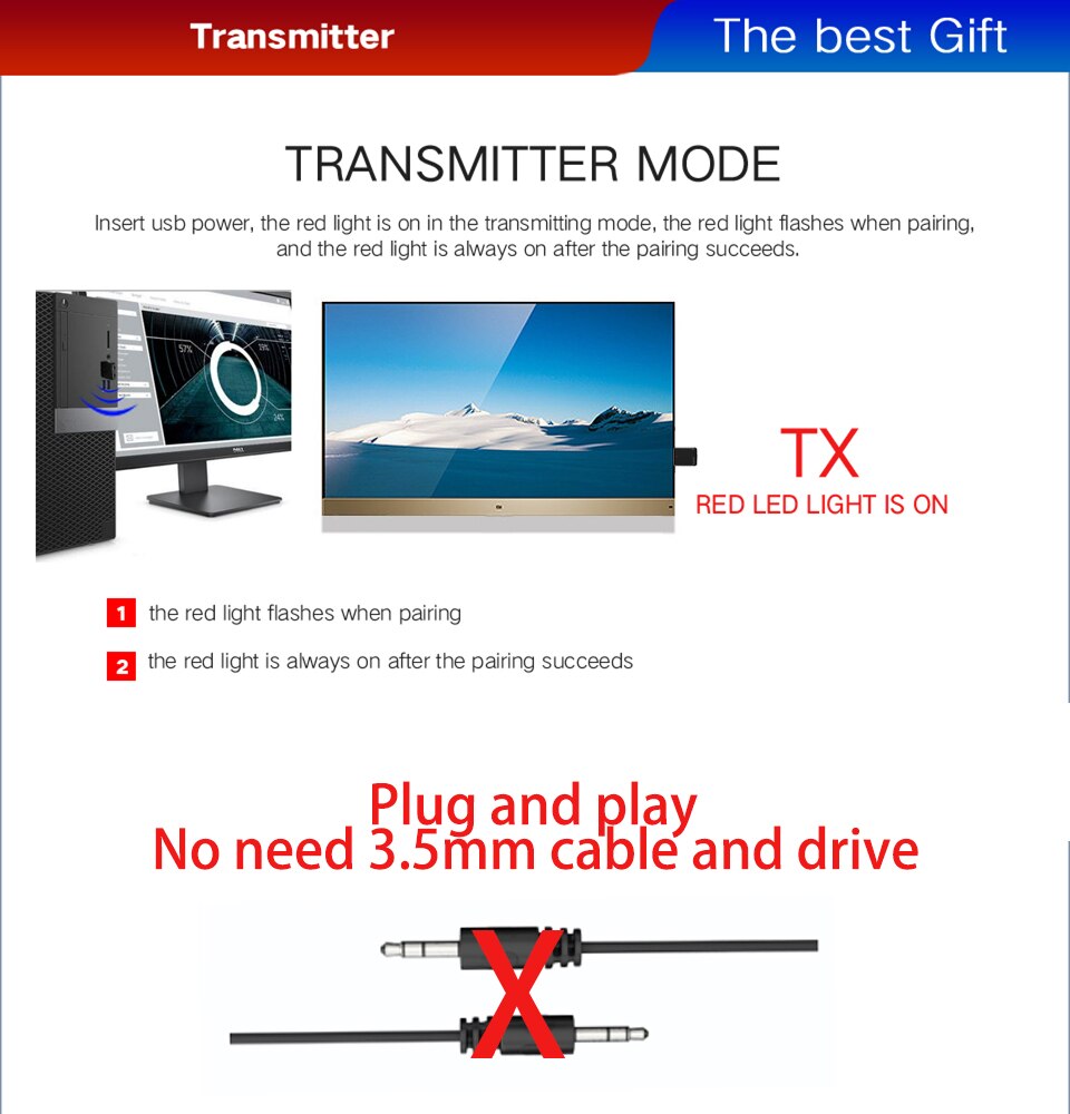 3.5mm usb-bluetooth-adapter mit ein-/ausschalter, 5.0 kabellose stereo-audio-musikempfänger und -sender per bluetooth für tv, pc, auto und aux-anschluss