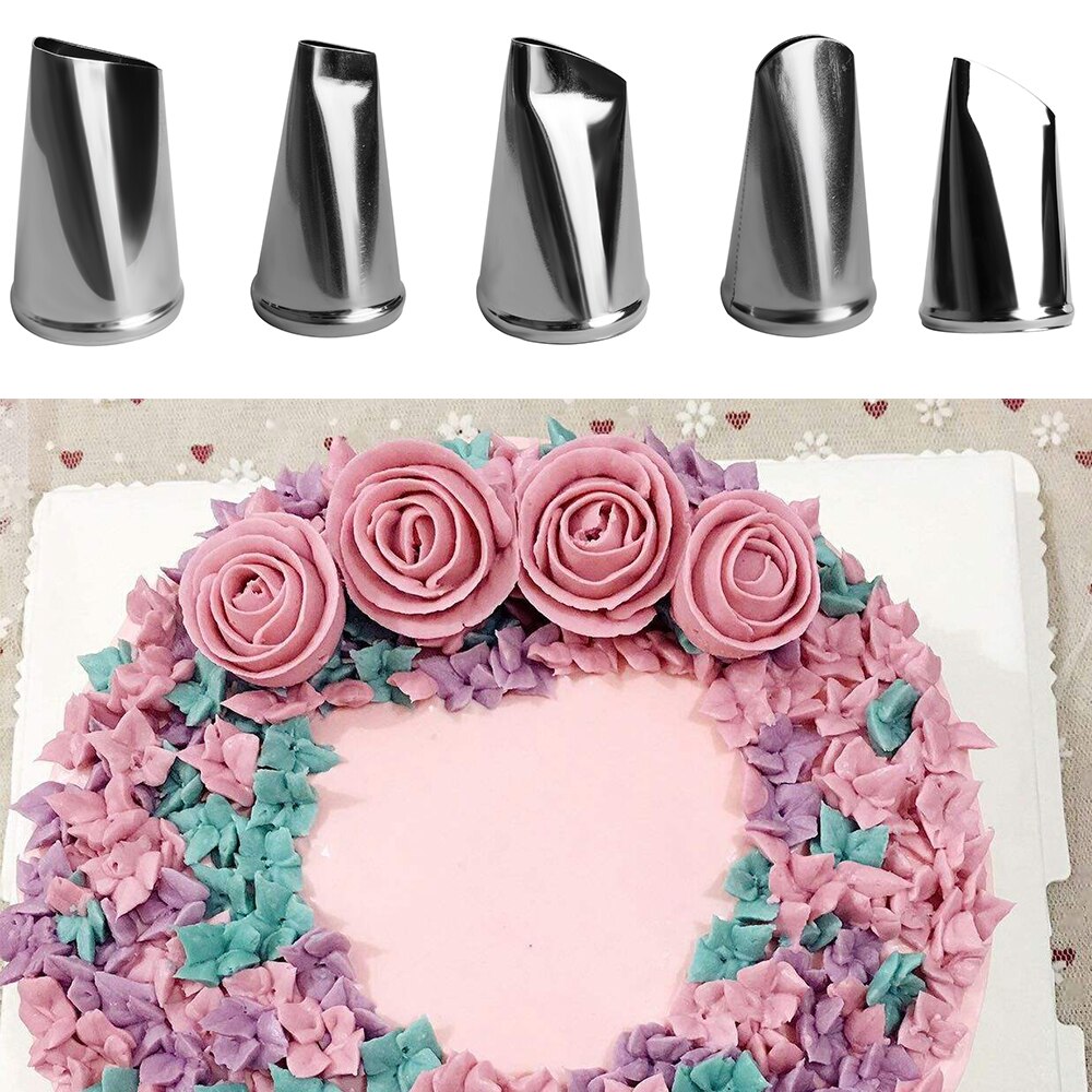 5 stks/set Icing Piping Nozzles Bloemen Rose Petal Cake Decorating Tips Russische Bakken Rvs Icing Piping Nozzles Tool