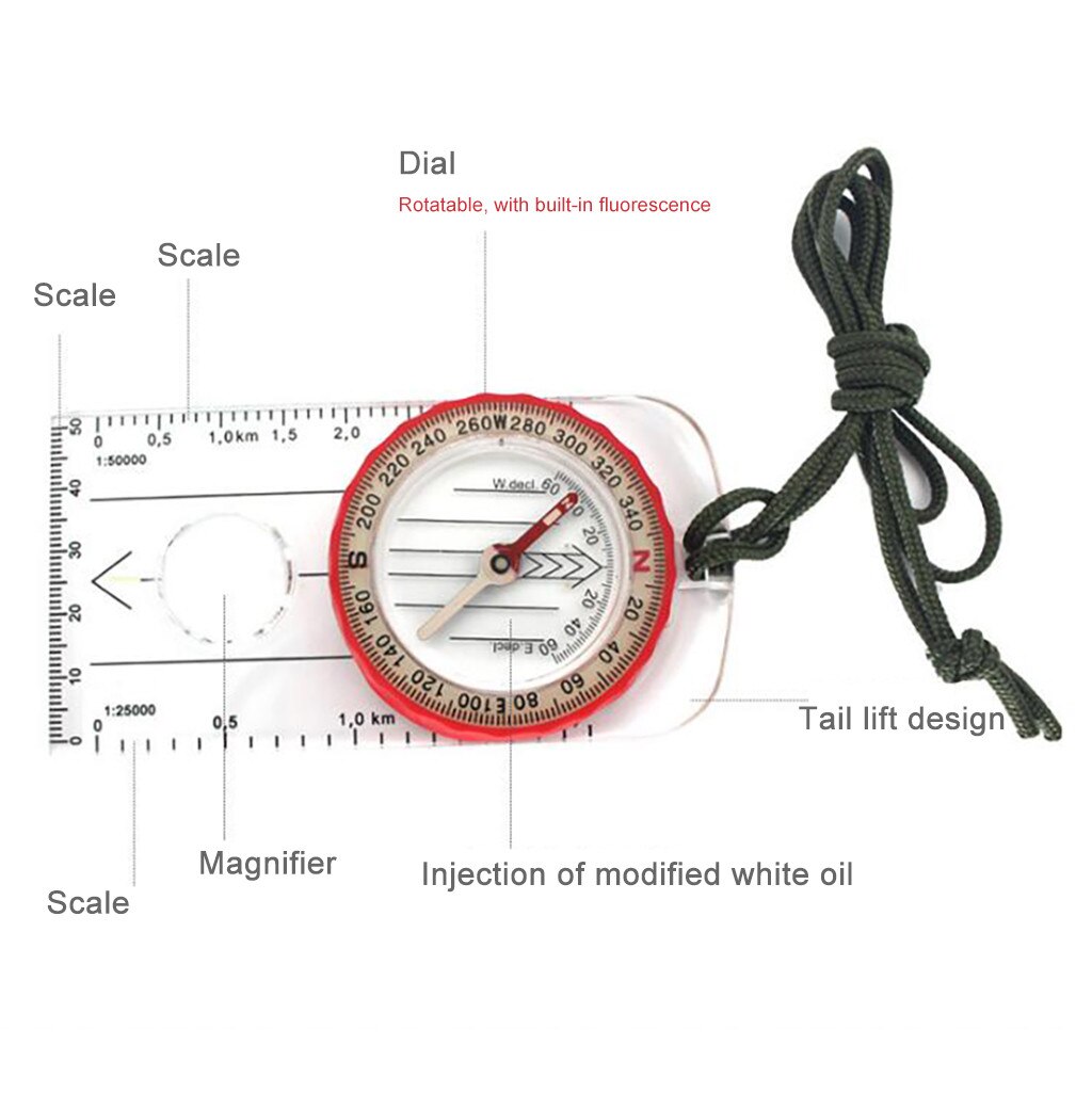 Outdoor Compass Outdoor Portable Hiking Camping Ruler Map Magnifier Liquid Filled Compass Multifunctional Outdoor Tools