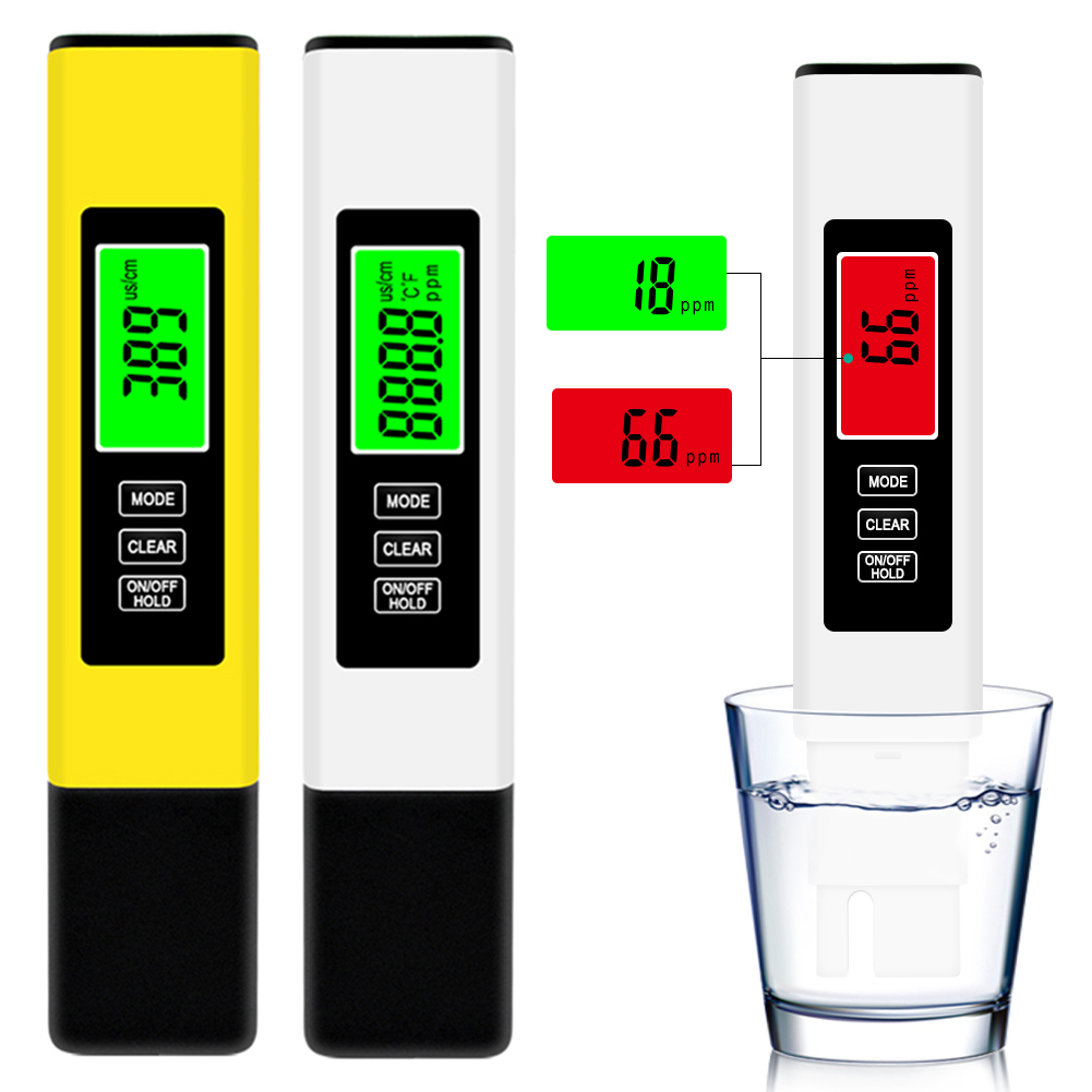digital Vann tester 4 i 1 - TDS Måler 0-9990 PPM - Bakgrunnsbelyst LCD til Bassenger, Drikkevann, Akvarier