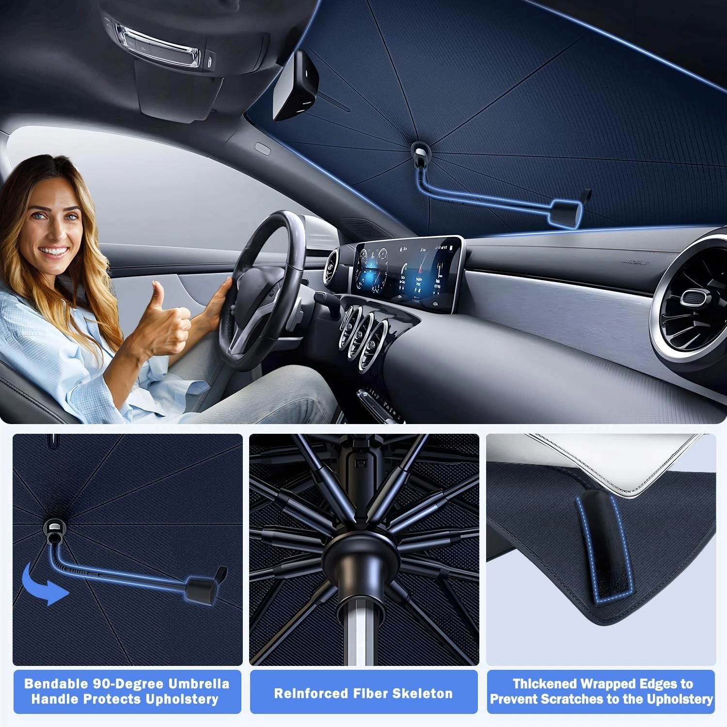 Parasol para coche, parabrisas, sombrilla frontal plegable, tipo paraguas, parasol para ventana de coche, accesorios de protección solar de verano