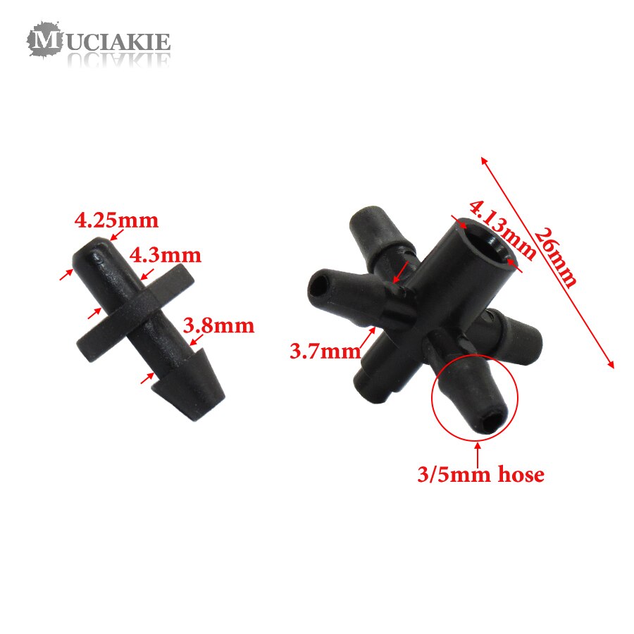 MUCIAKIE Drip Irrigation Arrow 4 Way Cross Connector Dripper 2 Way Cross Water Diverter Fit 3mm ID 5mm OD Hose Barbed Connector