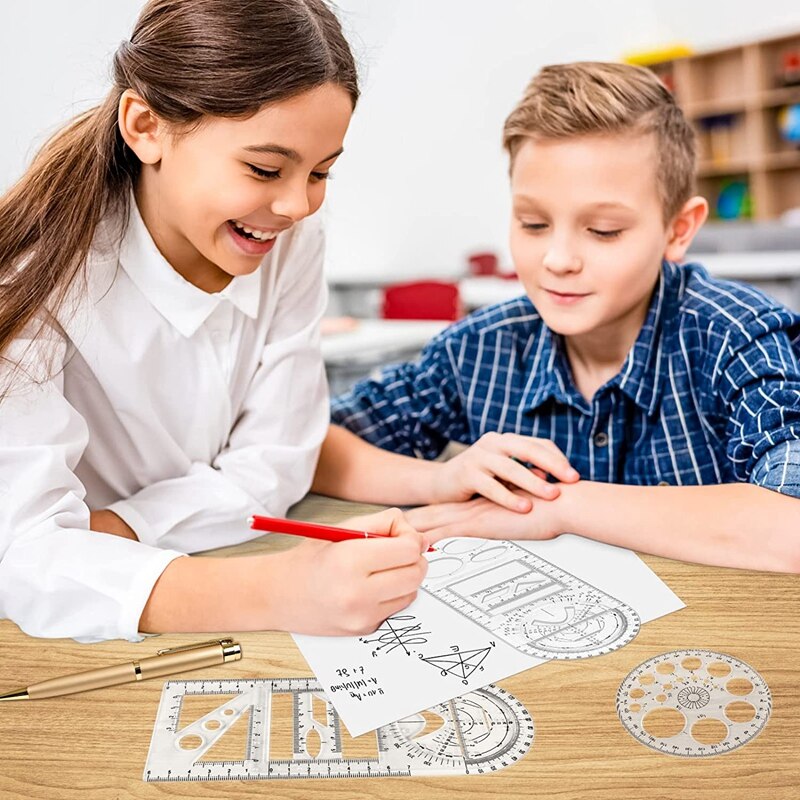 4 Piece Multifunctional Geometric Ruler Set, 2 Multifunctional Geometric Ruler Scale, with 2 Circle Templates