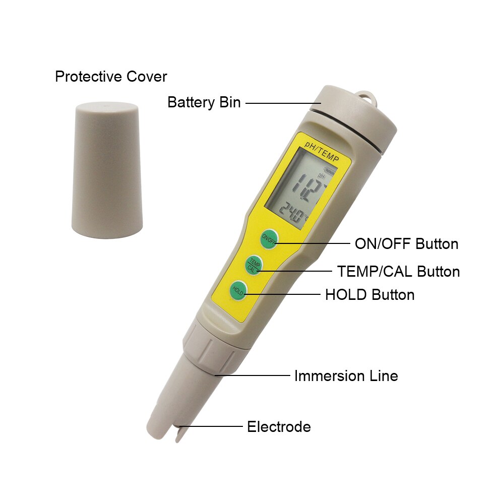 Protable PH / TEMP Meter LCD Digital PH Tester Thermometer Aquarium Pool Water Wine Urine Analyzer ATC