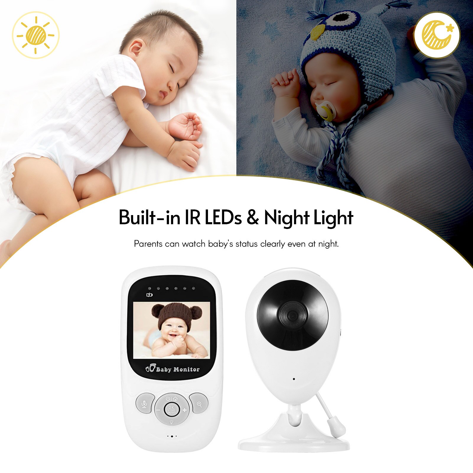 Draadloze Babyfoon Met Camera Video Monitor 2.4 Inch Microfoon Twee-weg Talk/Slaapliedjes Spelen/Kamertemperatuur detectie