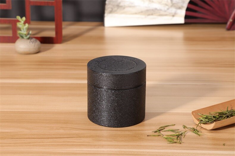 Stainless Steel Tea Caddy Large-capacity Sealed Leak-proof Tea Jar Round Tea Coffee Storage Jar: Ice black