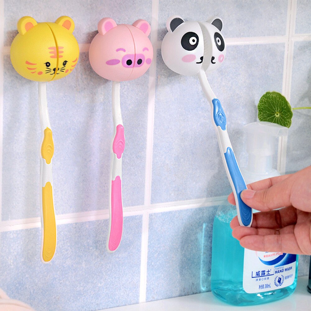 Lovely Cartoon Animal Head Toothbrush Holder Stand Cup Mount Suction Bathroom Accessories Toothbrush Wall Rack Holder tools