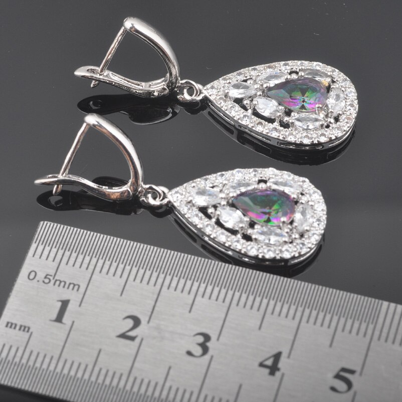 Braut Schmuck setzt frauen Hochzeit Silber Farbe Zirkonia Kristall Ring Halskette Und Ohrringe einstellen QZ0573