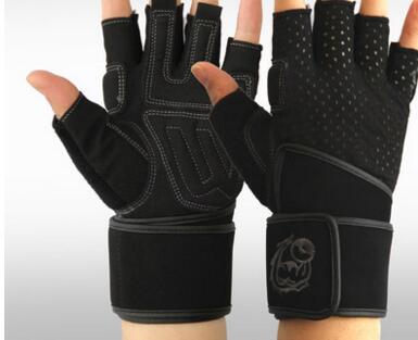 Vægtløftning glovessoft læder gym handsker med håndledsstøtte dobbelt syede fingre og håndflade åndbar mesh lycra o: Sort / 19 to 20cm bred