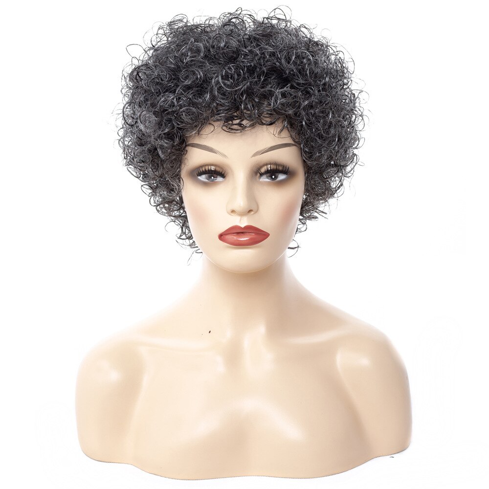 Kinky Curly Afro Wig Gray 6inch Short Wigs for Women Synthetic Hair YxCheris