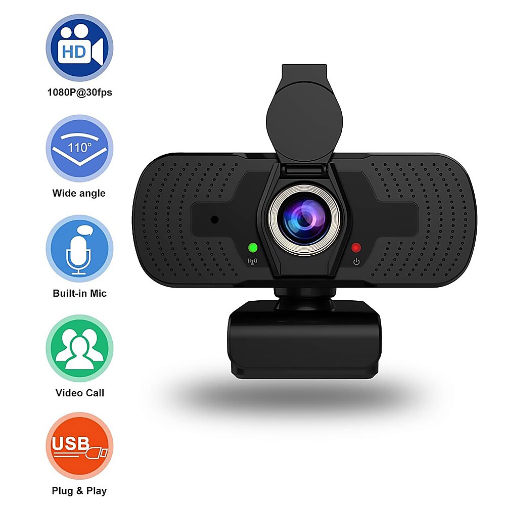 Full HD 1080P USB Web Camera with Built-in Microphone + Cover 360 Rotation Computer Webcam For Video Calling Conference Work