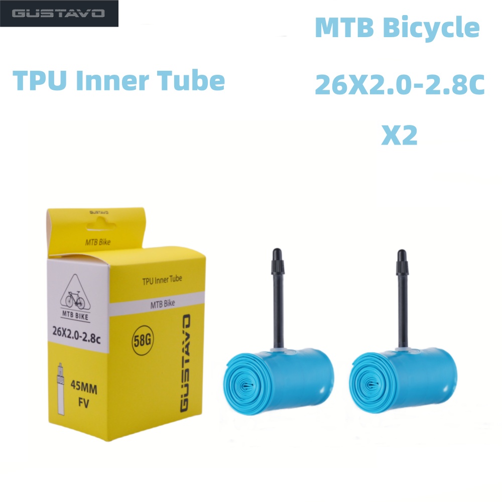 GUSTAVO TPU Ultraleichter MTB-Fahrradschlauch 26/27,5/29 x 1,95–2,8 C Französische Ventillänge 45 mm: Blau
