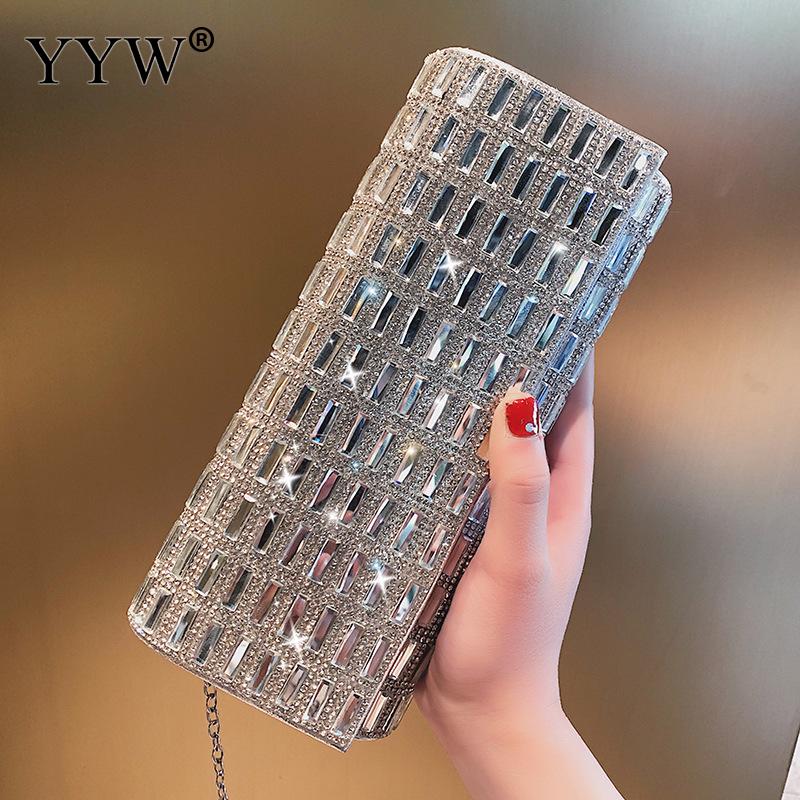 YYW Women Evening Bag Silver Wedding Party Bags Diamond Rhinestone Clutches Crystal Bling durable Clutch Bags Luxury Purses