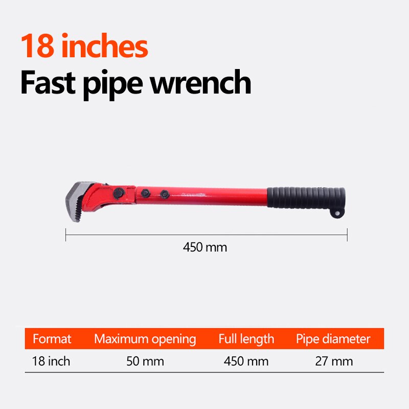 Plumber Pliers Multifunctional Universal Fast Steel Wrench Plumber Installation Tool Pipe Wrench Household Pipe Wrench: Red