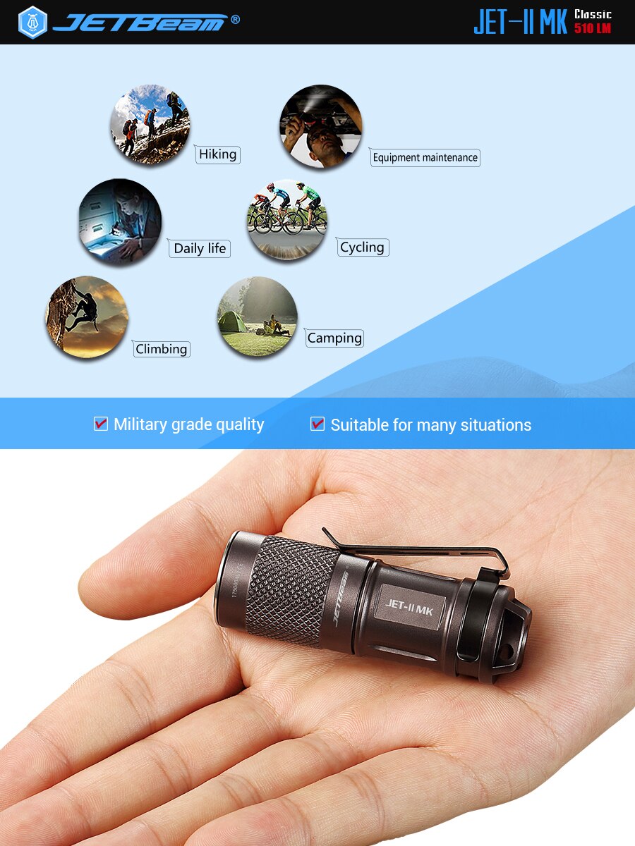 JETBeam II MK lampe de poche Led XP-L salut 510Lumens torche à main lanterne accessoires