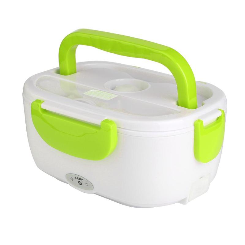 110/220 V/12 V Elektrische Verwarming Lunchbox 1.05L Food-Grade Voedsel Container Doos Voedsel Warmer voor Kids 4 Gespen Servies Sets: Groen / EU Plug 220V