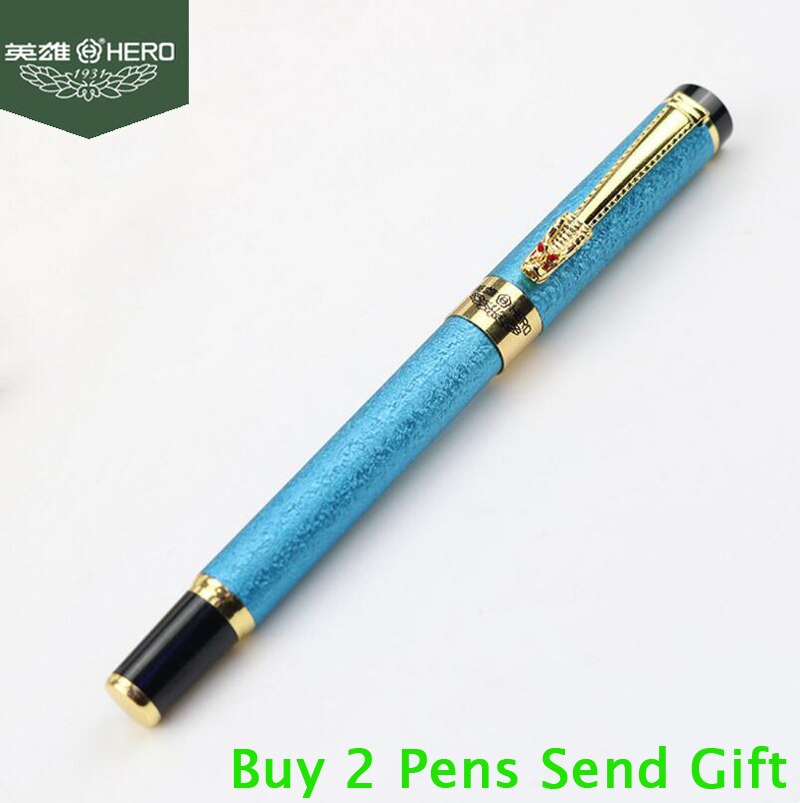 Klassieke Hero 6006 Dragon Kristal Vulpen Luxe Business Signatutre Inkt Pen 2 Pennen Sturen: Blue Pen