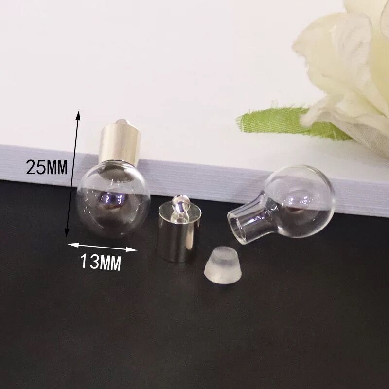 2pc 6mm mischen bilden glas Phiole Anhänger (metall kappe mit gummi stecker Mini glas charme/flasche miniatur fläschchen schmuck halskette: Nein11