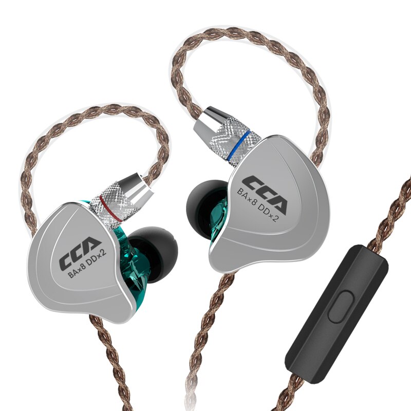 CCA C10 4BA+1DD Hybrid In Ear Earphone Hifi Dj Monito Running Sports Earphone Cable 10 Drive Unit Headset Noise Cancelling: Cyan Mic